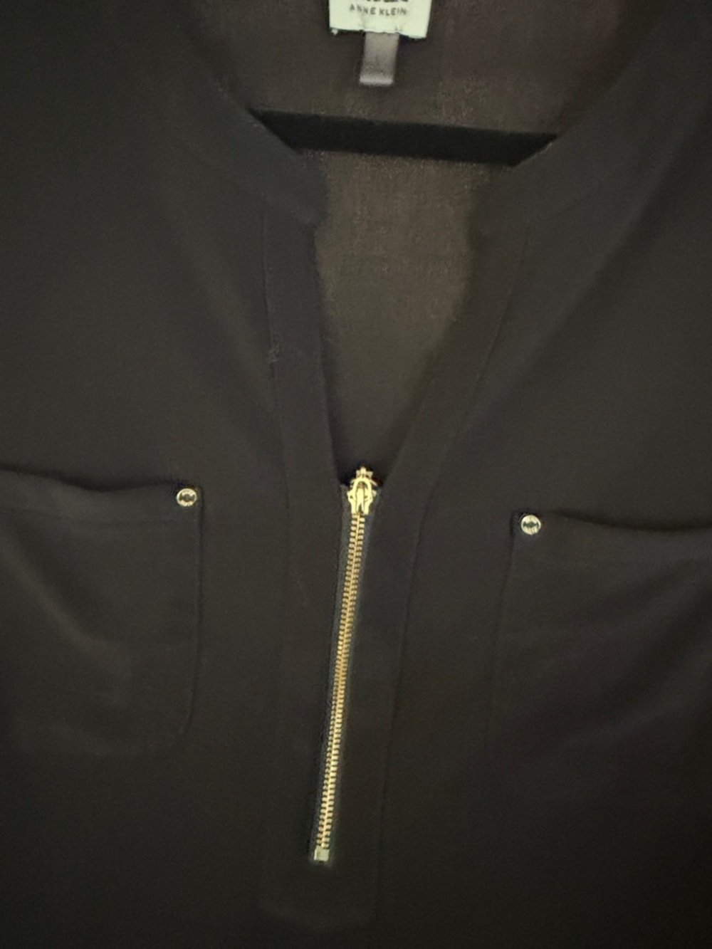 Anne Klein Black Blouse with Gold Zip and Chest Pockets - Picture 3 of 4